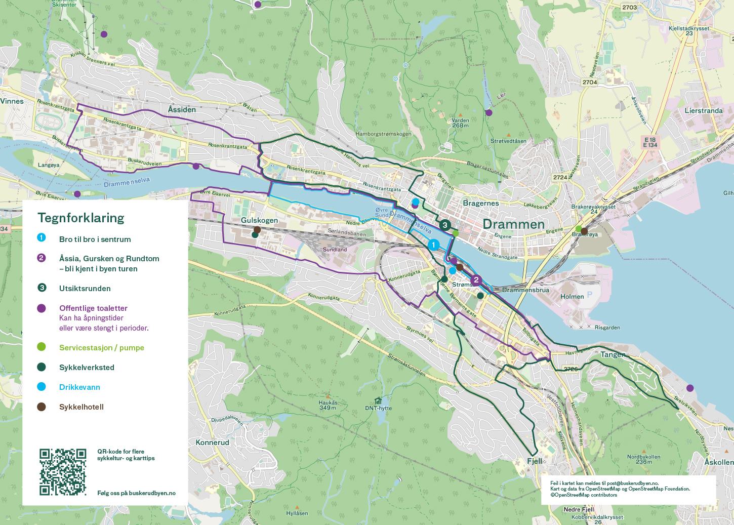 sykkelkart over Drammen